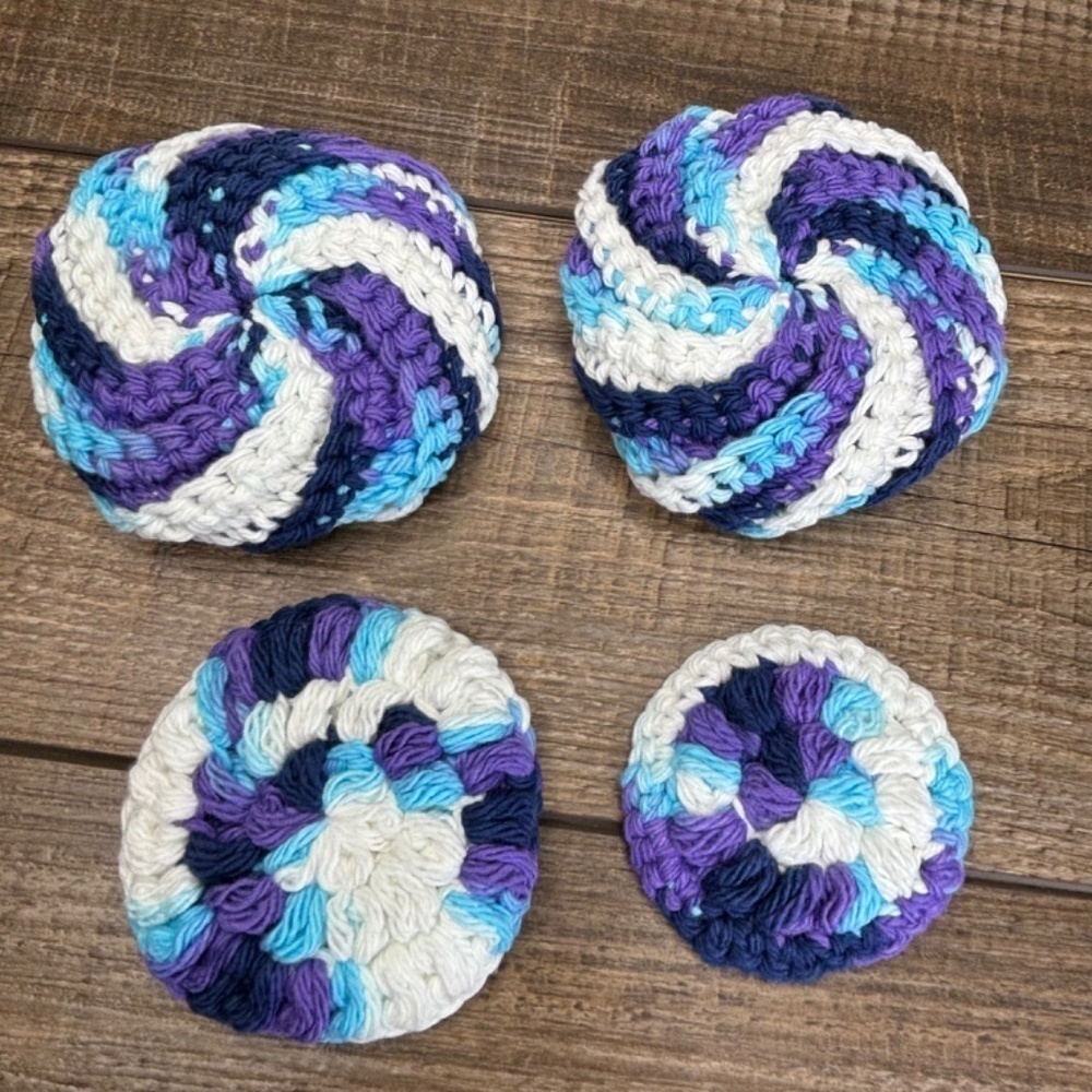 Handcrafted Crochet Spiral Tawashi and Face Scrubbies Set Cotton Handmade - Picture 4 of 8